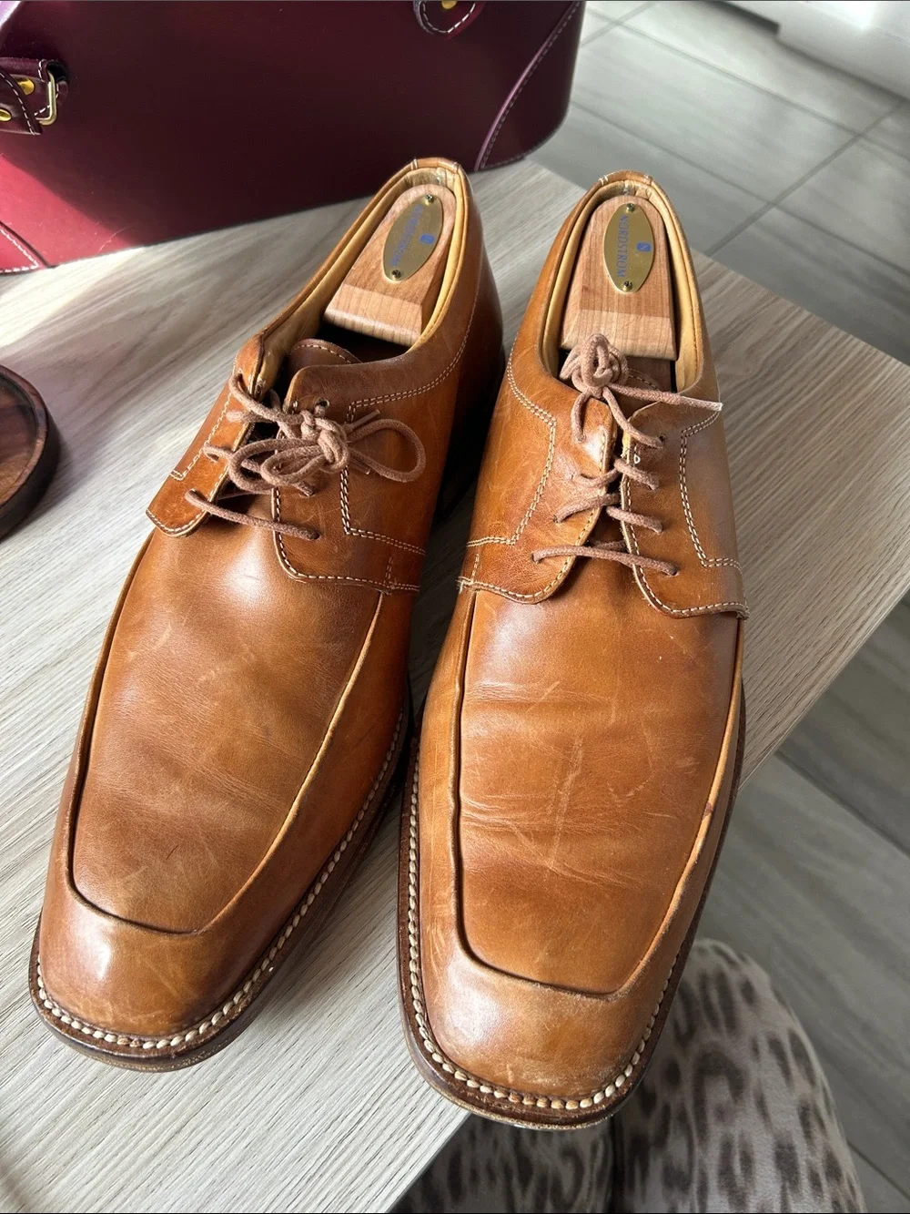 Gordon Rush Cognac Brown Leather Derby Oxfords